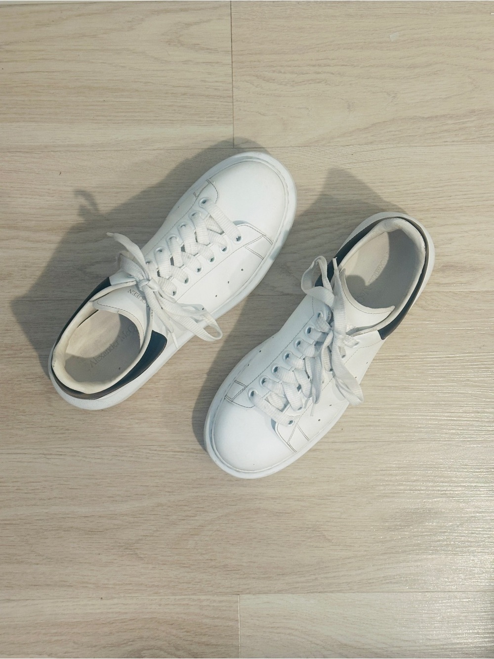 Alexander McQueen 42 1/2 White Lace-Up Sneakers with Black Heel Accent